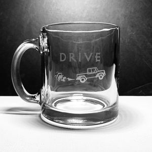 NOT FOR SALE. Etched glass mugs. New. Handcrafted, artisan